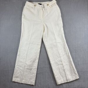 NWT Talbots 100% Linen Wide Leg Ivory Lined Pant/Trousers Size 10P Career Office
